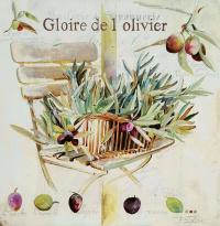 Obrázek 30x30, olivy Glorie, rám bílý s patinou