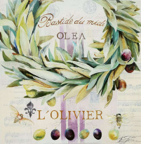 Obrázek 30x30, věnec z olivovníku, rám bílý s patinou