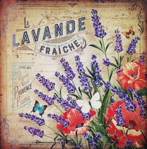 Obrázek 30x30, levandule & mák, rám sv. dub - červotoč