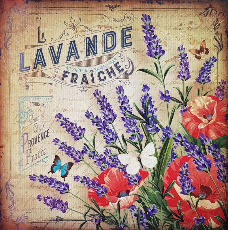 Obrázek 30x30, levandule & mák, rám sv. dub - červotoč