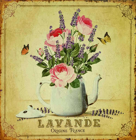 Obrázek 30x30, levandule a růže, rám sv. dub - červotoč