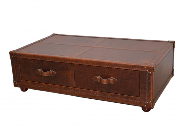 Konferenční stolek kožený, 4x šuple, vintage hnědá kůže