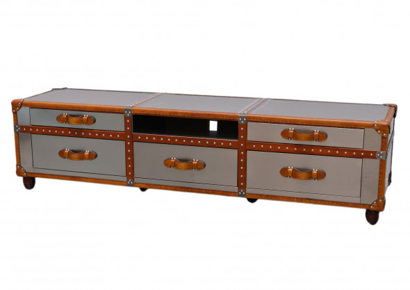 Televizní stolek Bermuda, nerezavá ocel a kůže