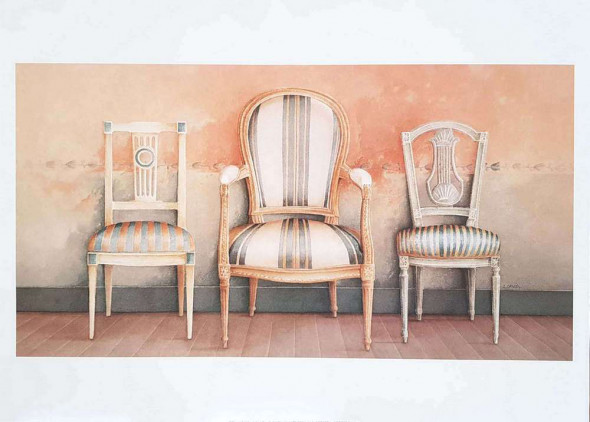 Obrázek 50x70, židle, rám sv. dub - červotoč
