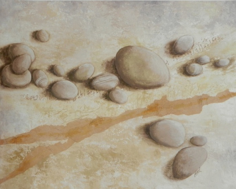 Obrázek 40x50, kameny, rám sv. dub - červotoč