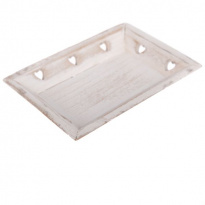 Dřevěný podnos se srdíčky bílý, malý