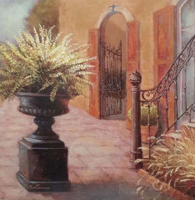 Obrázek 18x18, nádvoří, rám sv. dub - červotoč