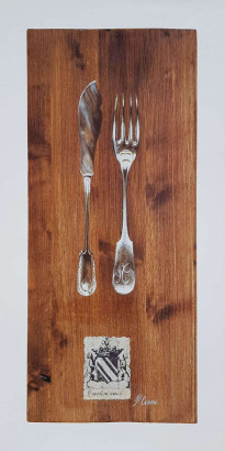 Obrázek 27x50, vidlička & nůž, rám sv. dub - červotoč