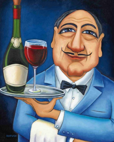 Obrázek 40x50, číšník, rám bílý s patinou