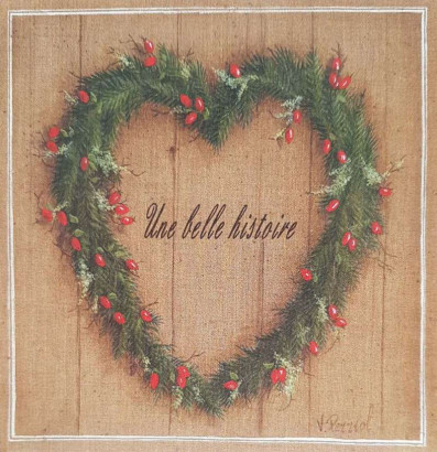 Obrázek 14x14, srdce šípek, rám bílý s patinou