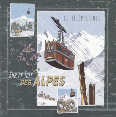 Obrázek 20x20, hory - lanovka, rám bílý s patinou