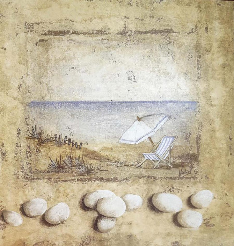 Obrázek 14x14, lehátko, rám bílý s patinou