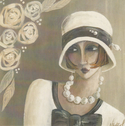 Obrázek 30x30, dáma I., rám bílý s patinou