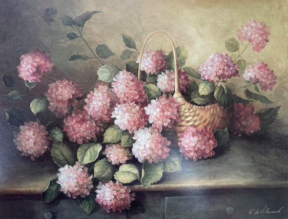 Obrázek 17x22, hortenzie v růžovém, rám sv. dub -červotoč