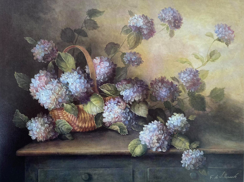 Obrázek 17x22, hortenzie ve fialové, rám sv. dub červotoč