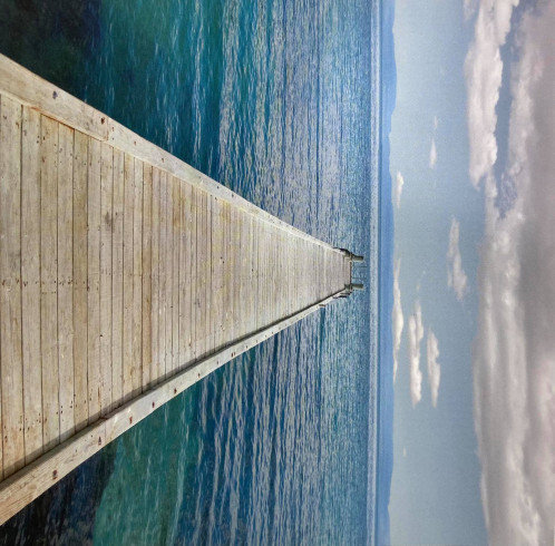 Obrázek 18x18, tropický surfování, rám bílý s patinou