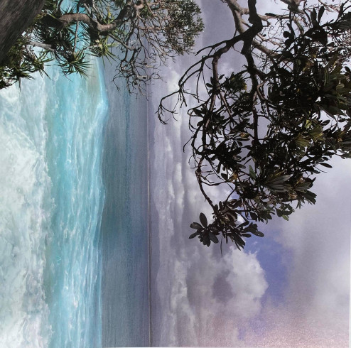 Obrázek 18x18, tropický dock, rám bílý s patinou