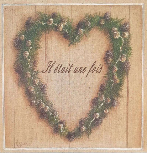 Obrázek 14x14, srdce šišky, rám sv. dub - červotoč