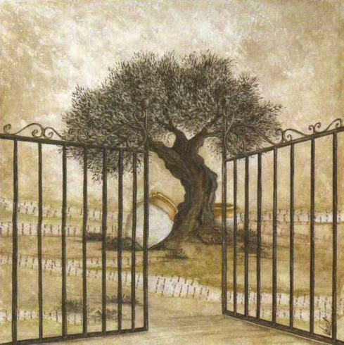 Obrázek 30x30, brána & olivovník, rám SM1