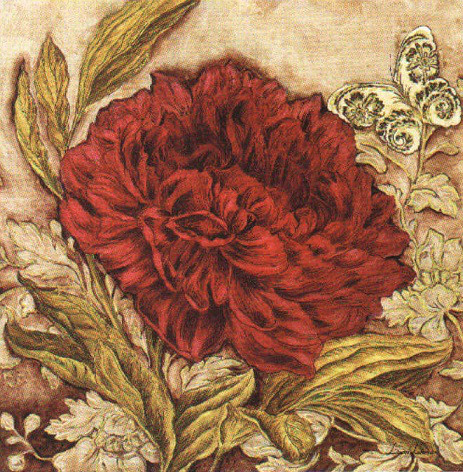 Obrázek 18x18, pivoňka červená, rám sv. dub - červotoč