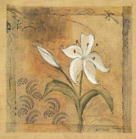 Obrázek 18x18, zahrada I., rám bílý s patinou
