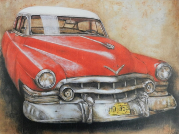 Obrázek 30x40, cadilac, rám bílý s patinou