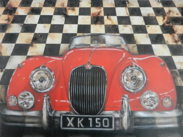 Obrázek 30x40, jaguár, rám bílý s patinou