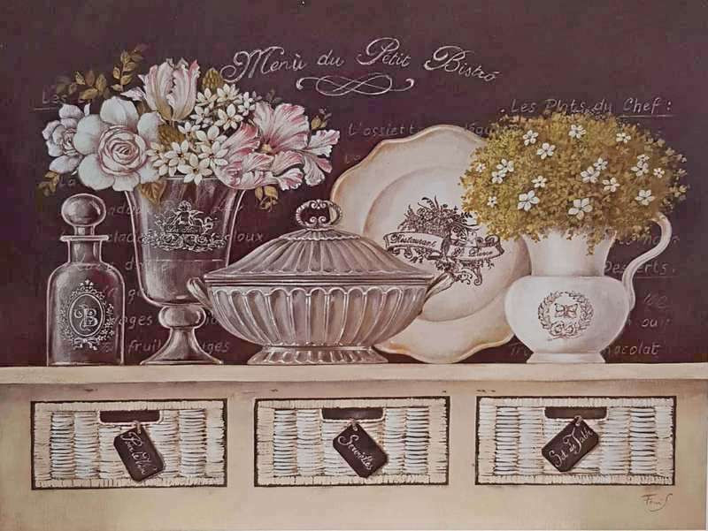 Obrázek 17x22, zátiší nádobí II., rám sv. dub - červotoč