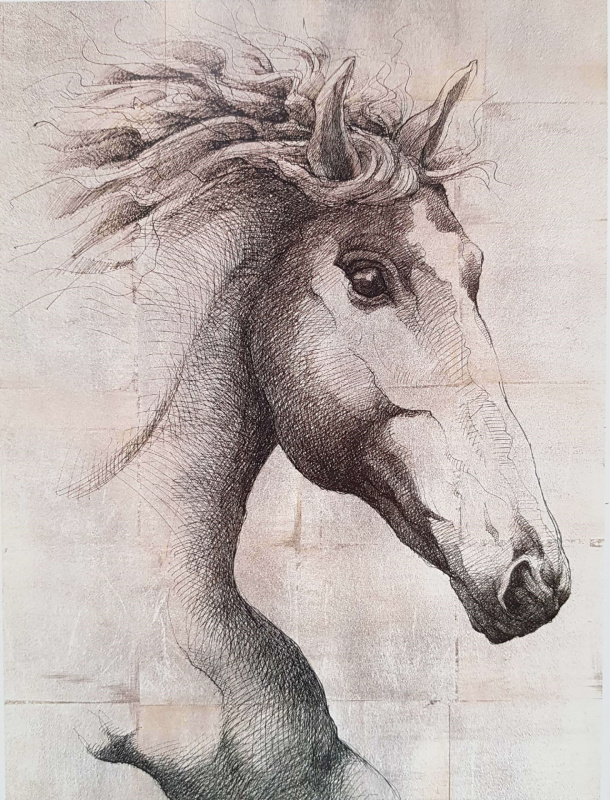 Obrázek 17x22, kůň I., rám sv. dub - červotoč