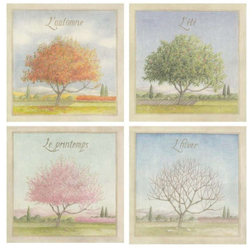 Set obrázků 14x14, jaro, léto, podzim, zima, rám bílý s patinou