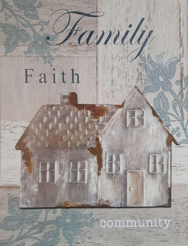 Obrázek 24x30, dům, rám bílý s patinou