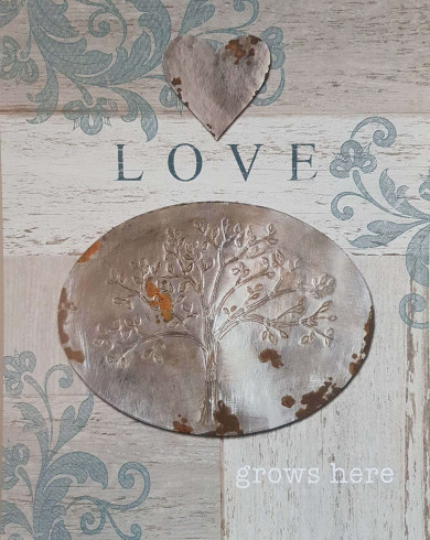 Obrázek 24x30, strom, rám bílý s patinou