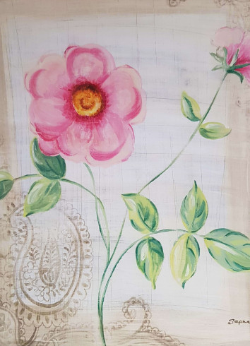 Obrázek 24x30, květina I., rám bílý s patinou