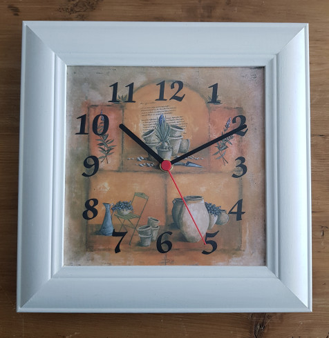 Hodiny 20x20, zahrada, rám bílý s patinou